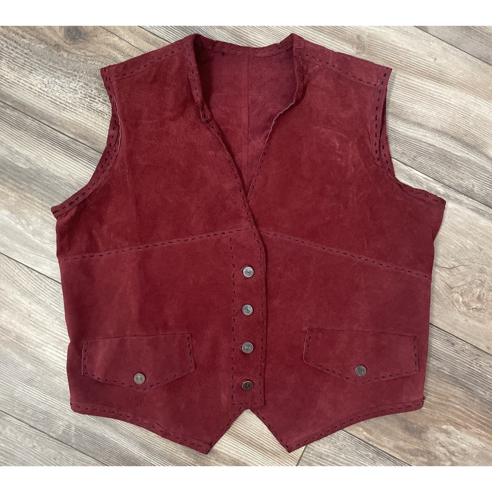 Handmade Maroon‎ Suede Leather Fringe Vest Western Boho